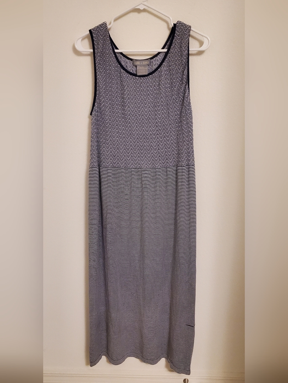 Lark And Grey Super Soft Sleeveless Navy and White Striped Maxi Dress